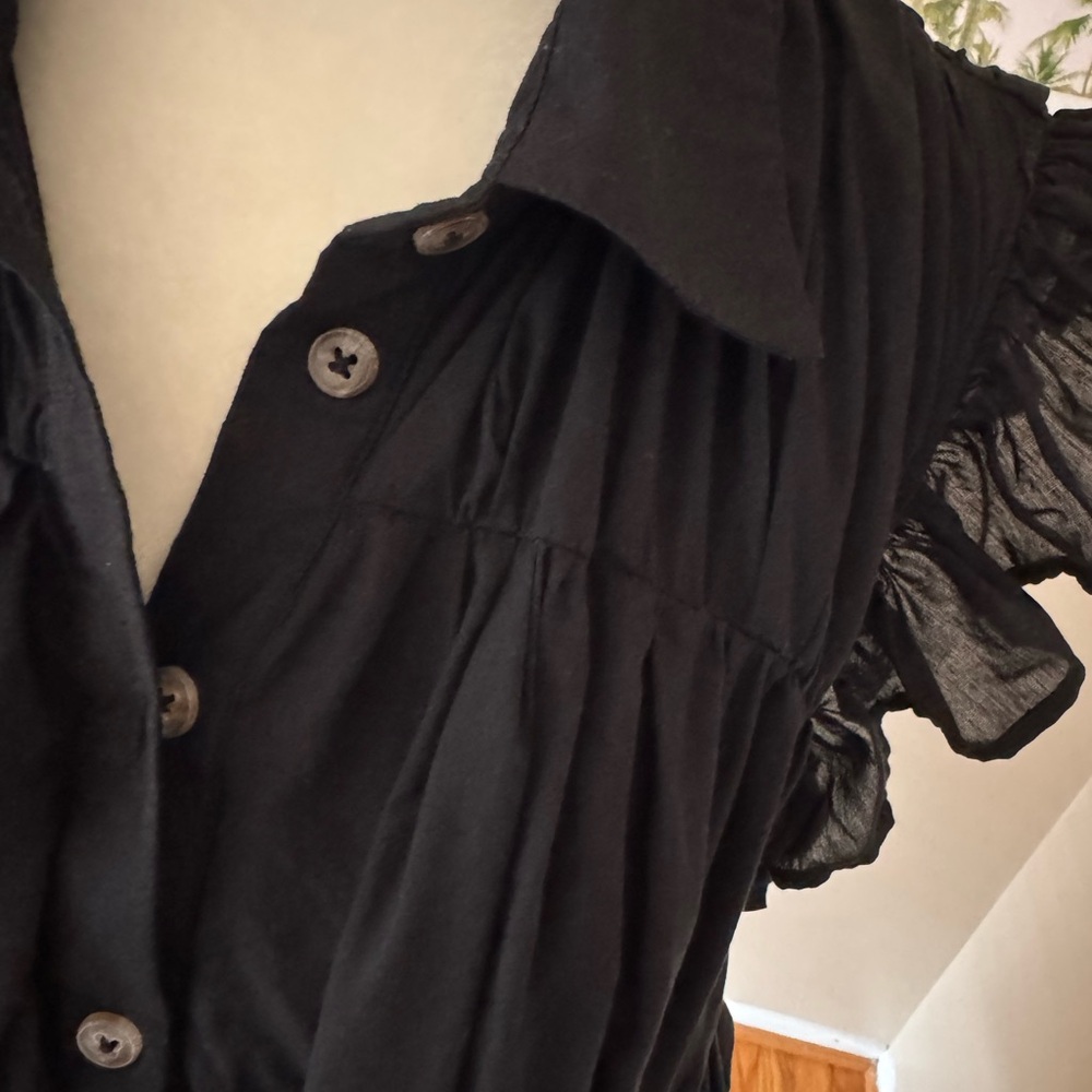 Anthropologie Sleeveless Ruffle Mini Shirt Dress Black Button Cotton Collar NWOT - Picture 7 of 13